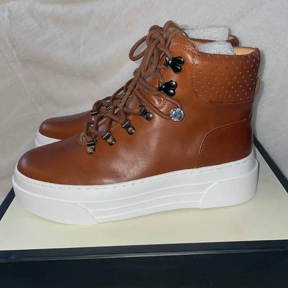 NWT J/SLIDES ADELE Tan Leather Casual Boot Sneaker - Picture 12 of 16